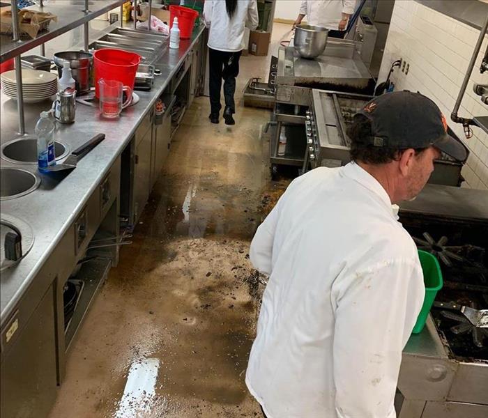 flooded floor in commercial kitchen 