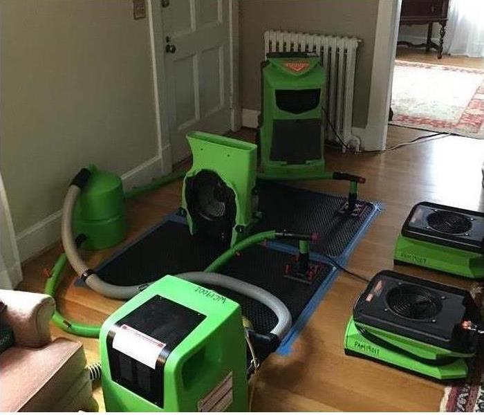 Green SERVPRO drying equipment is shown 
